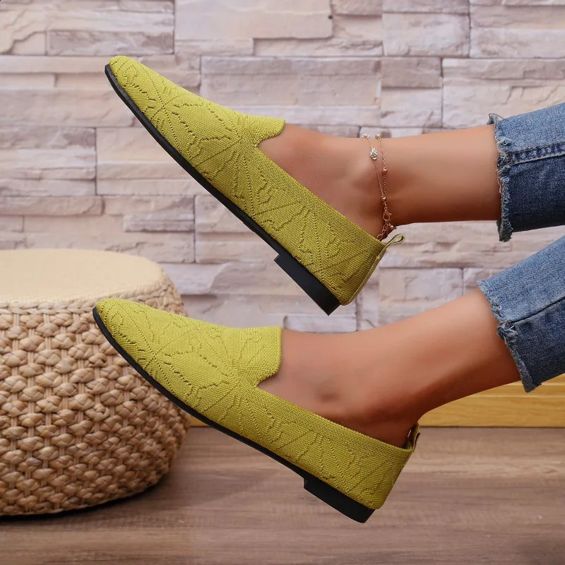 Women Solid Color Pointed Toe Mesh Loafers Shallow Woman Flats Soft Bottom Knit Ballet Shoes Casual Slip on Boat 241225