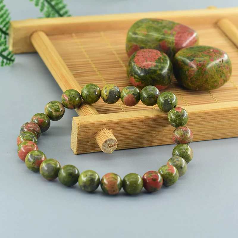 Natural Unakite Jasper Stone Real Crystal Quartz Beam Bracelet Suitable for Women and Men Round Pulsera Bracelet Jewelry Birtay Gift W241231