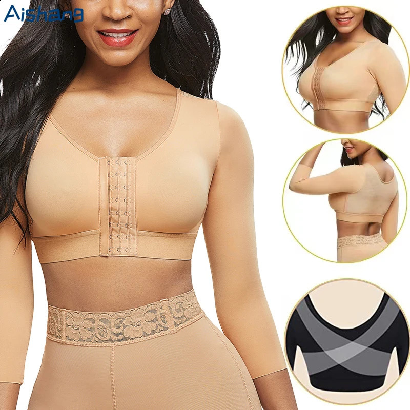 Women Arm Shapers Intimates Slim Underwear Body Shaper Corset Corrector Long Sleeves Front Entry Push Up Sports Bra with Hooks 241231