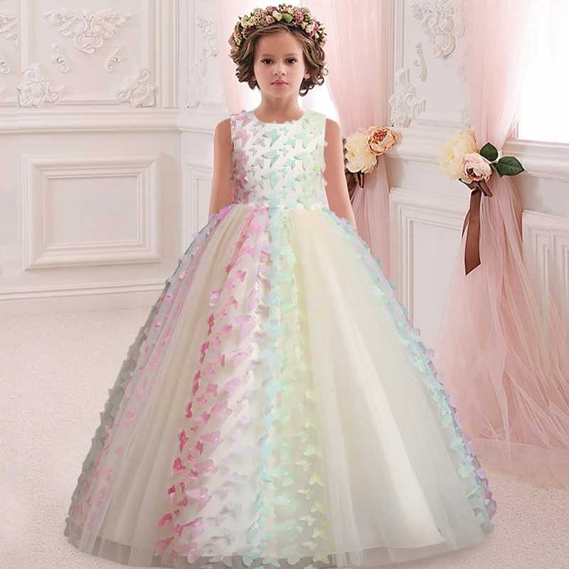 Girl Sleepless Flower Girl Wedding Dress Pearl Embroidery Long Dress Girl Dance Performance Model Walking Art Dress W241231
