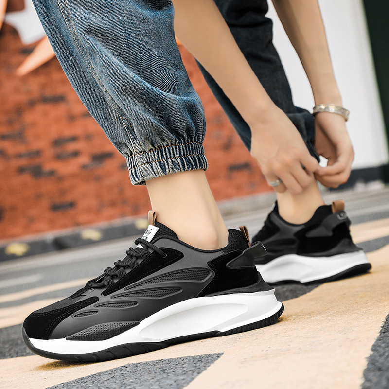 Men Sports Thick Sole Chunky Shoes Fashion Trendy Simple Casual Style Versatile Running Training Retro Triple Black Beige fashion
