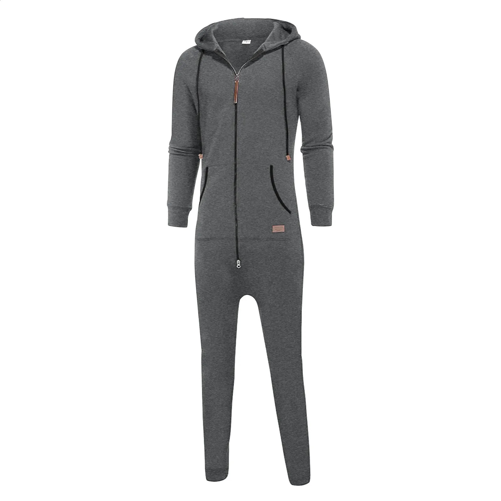 Mens Hooded Jumpsuit 2024 Warm Long Sleeve Zipper Hoodies Tracksuit Plus Size Loose Casual Sportwear Romper Male Suit 241223