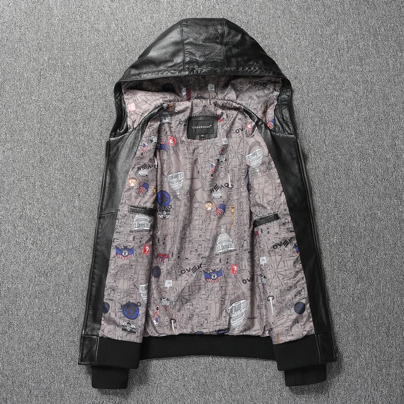 Men Leather Jacket with Hood Genuine Cowhide Slim Fit Male Skin Coat Spring Autumn Clothing Chamarras De Cuero Para Hombre 241230