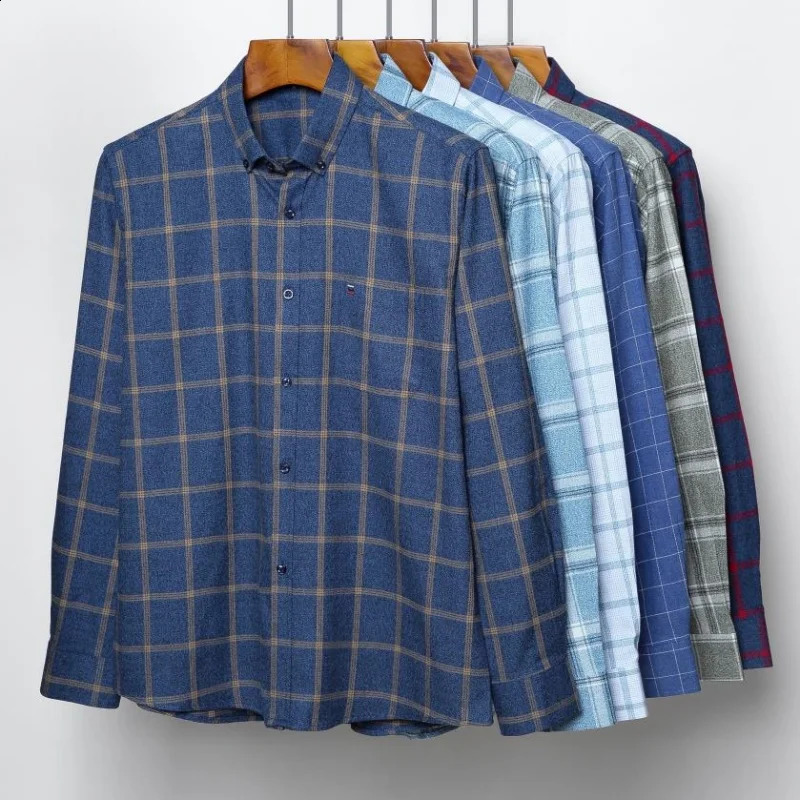 100% Cotton Mens Shirt Long Sleeve Flannel Classic Versatile Soft Breathable Casual Fashion Business Mens Social Shirt S-7XL 241228