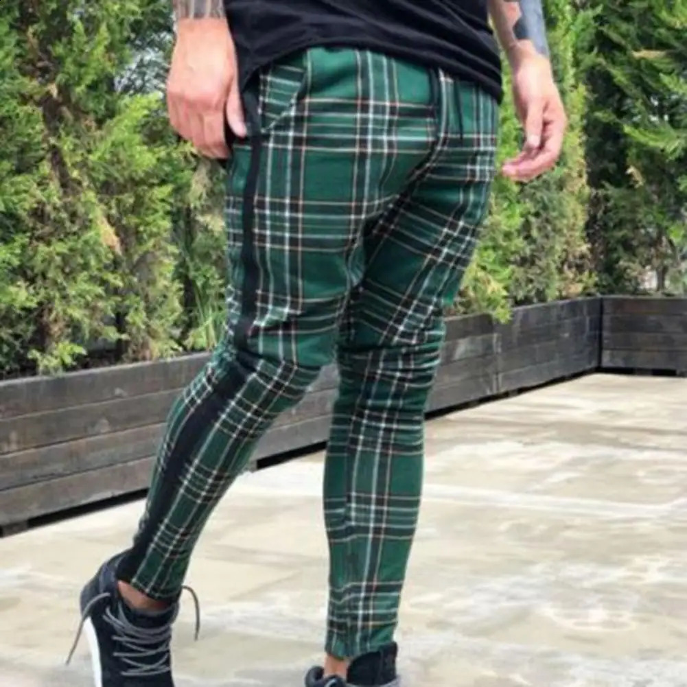 Pencil Pants Sweatpants Men Plaid Simple Spring Mens Joggers Slim Fit Hole Long Trouser 241230Z