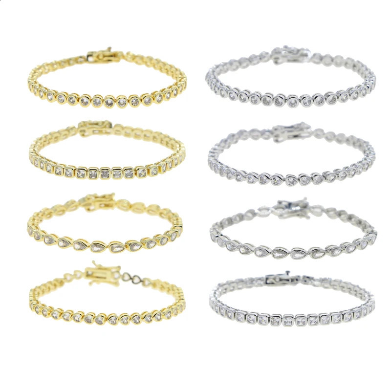 5A Cubic Zirconia CZ Tennis Bracelet 17CM 19CM Bezel Setting Simple Classic Women Girl Chain Jewelry 241230