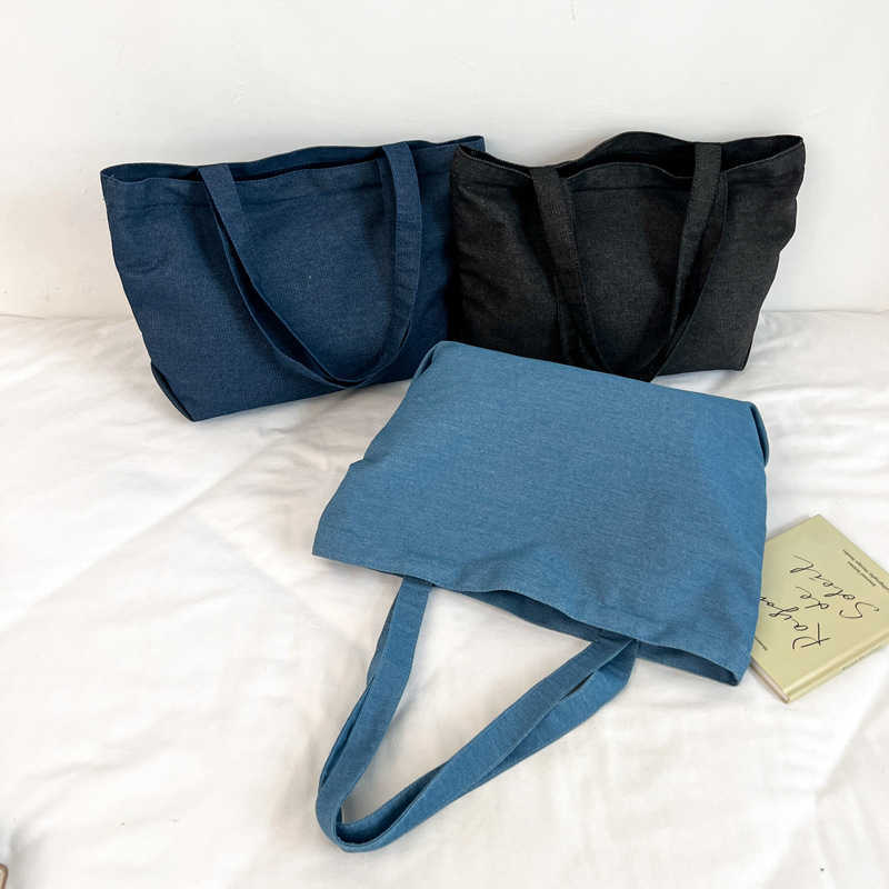 Lightweight denim canvas, simple, fashionable, stylish, casual, solid color, portable, women's large capacity single shoulder tote bag 241231