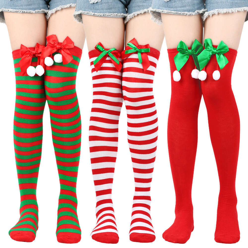 Cross Border Stockings With European And American Bows, Woolen Balls, Knee High Socks, Cosplay, Holiday Party Costumes, Accessories, Christmas Socks