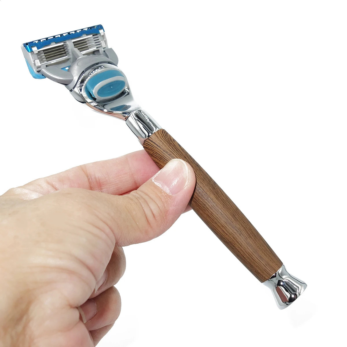 Magyfosia Mens Wood Grain Manual Razor Barber Hair Beard Shaver Compatible with 5 Layers Blades 241230