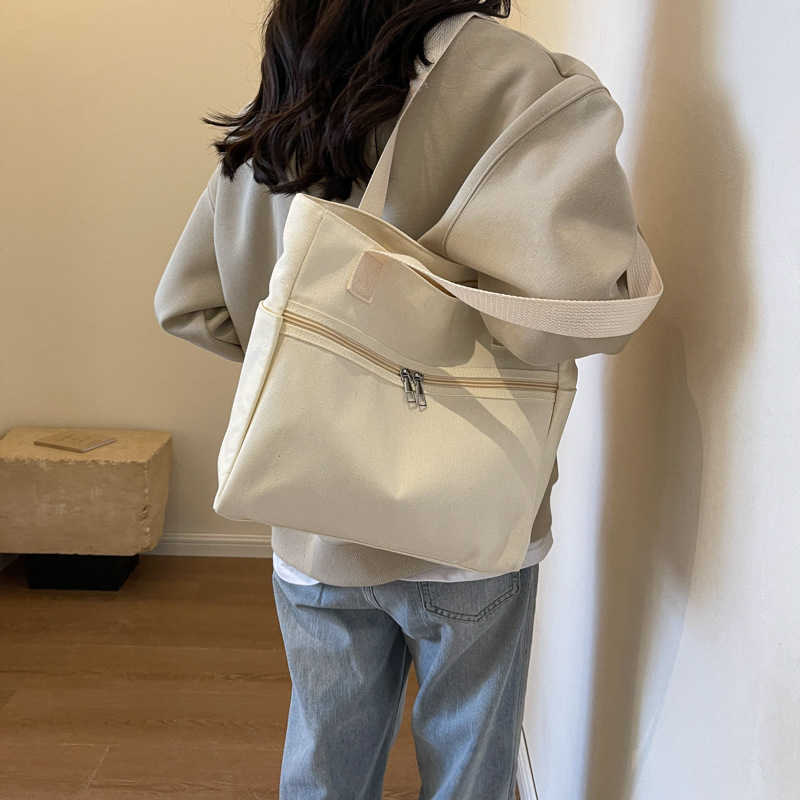 Canvas 2024 Spring Trendy Fashion New Large Capacity Multi functional Shopping Bag Simple Single Shoulder Handheld Women's Bag 241231