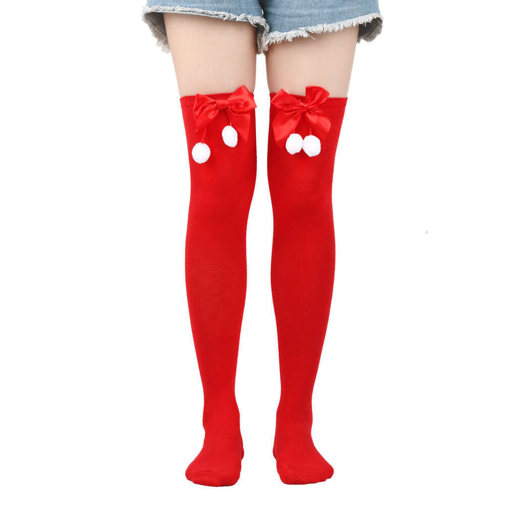 Cross Border Stockings With European And American Bows, Woolen Balls, Knee High Socks, Cosplay, Holiday Party Costumes, Accessories, Christmas Socks
