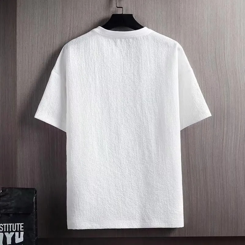 Mens Casual ShortSleeved Summer HalfSleeved Loose Fashion TShirt Base Shirt High Quality Polyester Solid Color 241223