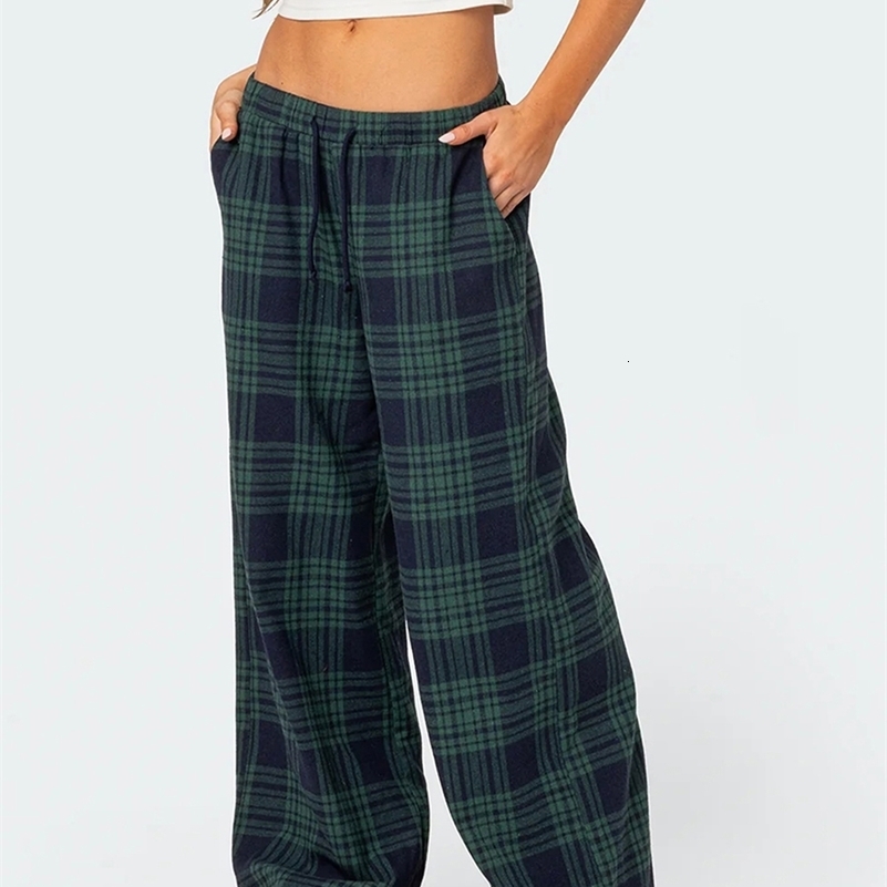 Mxiqqpltky Plaid Pants for Women Casual Pajama Elastic High Waist Wide Leg Cute Pj Bottoms 241228