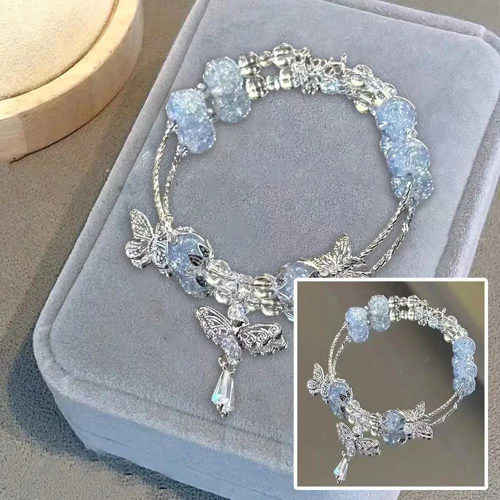 New Tren elastic bead bracelet suitable for womens temperature butterfly tassel bow pendant bracelet girls aesthetic jewelry gift W241231