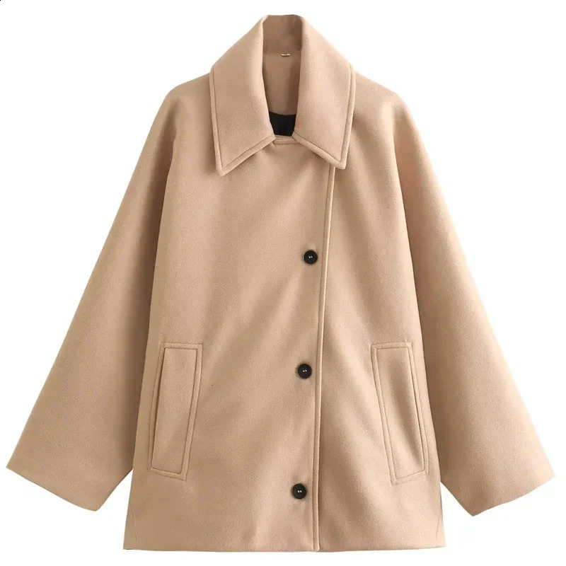 TRAF Womens Jacket Outerwears WOOL Blends Coats Autumn Winter Short Winds Women Tweed Suede Jackets Wool Coats and Mixtures 241230