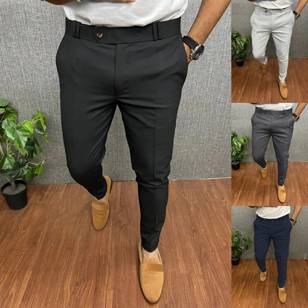 Men Smart Casual Pants Pencil Straight Business Formal Mans Slim Fit Trousers Stretch Clothing Male Pantalon Hombre 241230