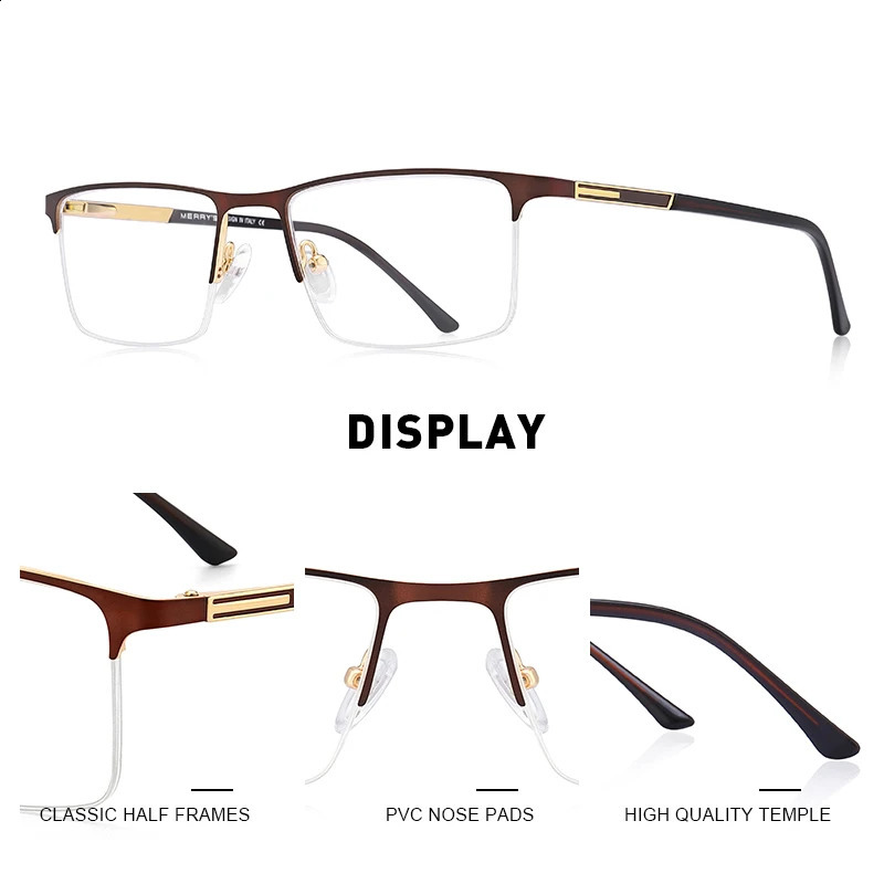 MERRYS Men Glasses Frame Male Square Half Optical Ultralight Business Style Myopia Prescription Alloy Eyeglasses S2055 241230