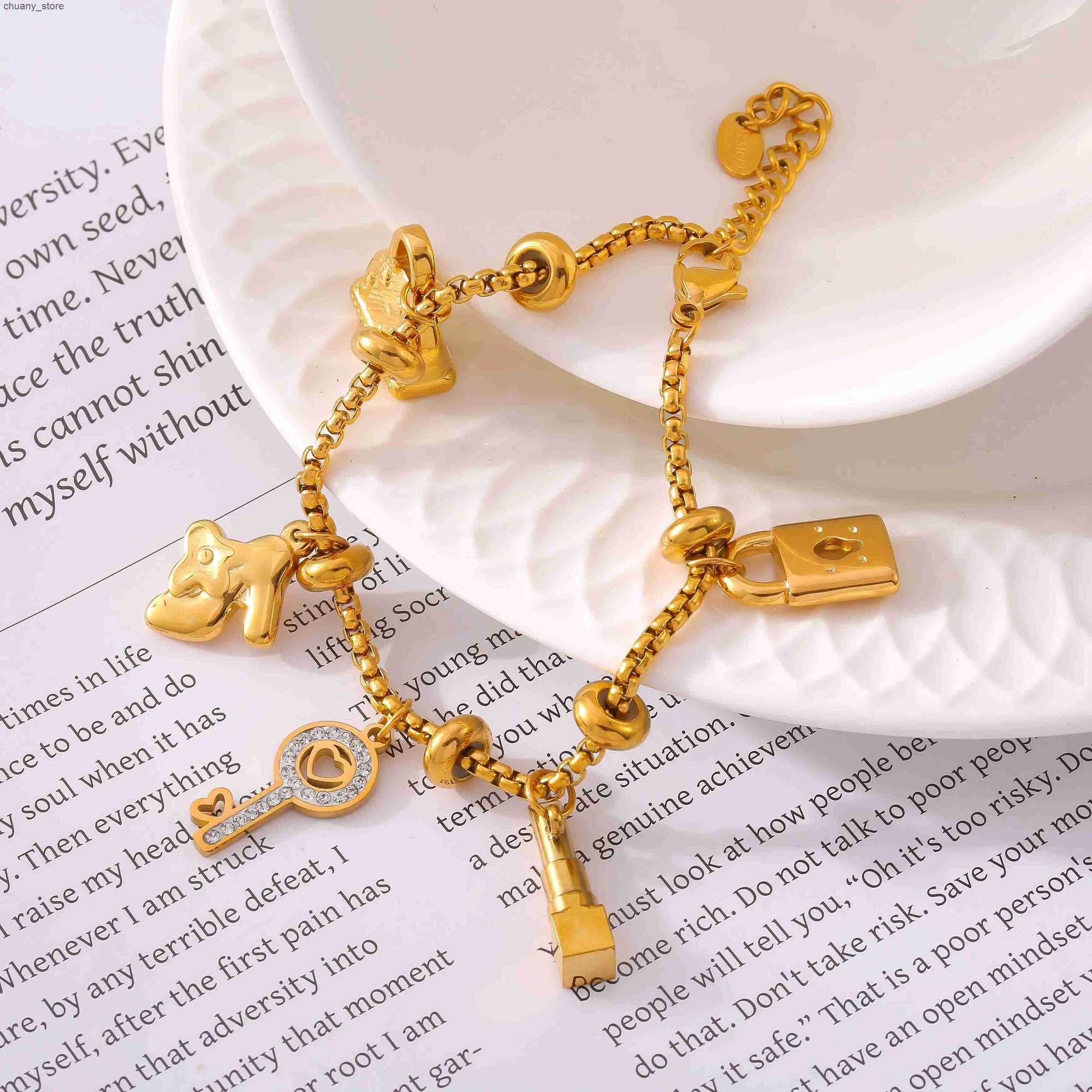 Chain 316L stainless steel charm suitable for women 18K gold-plated waterproof no burnt paint multiple different pendants for women L240910