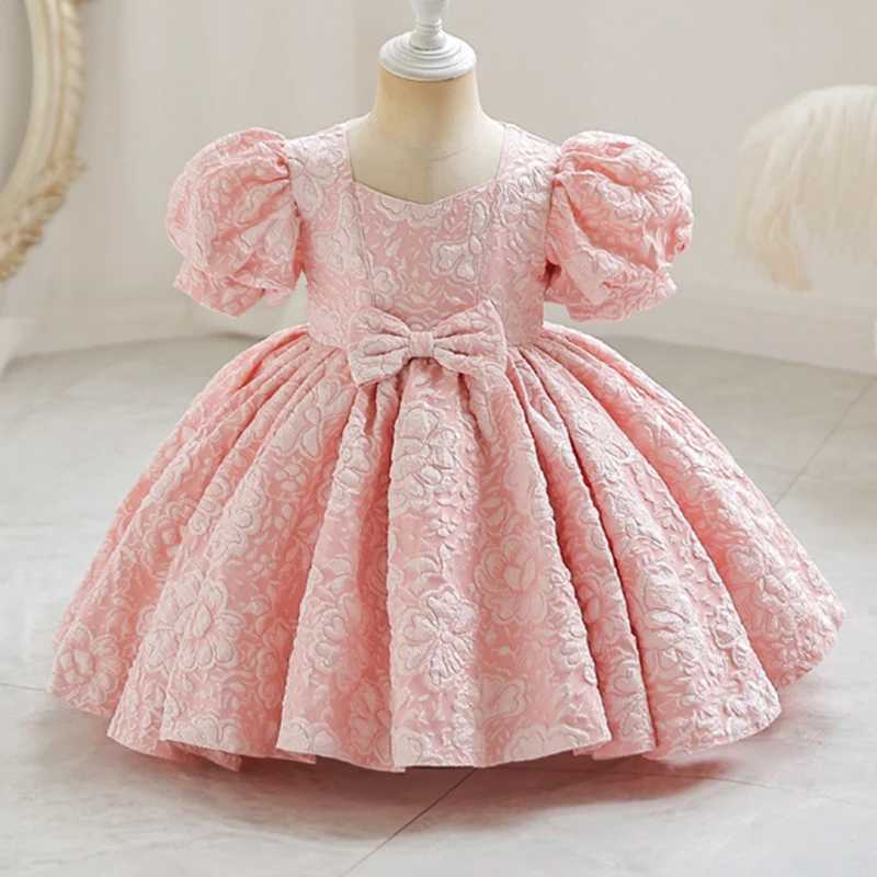 New Bubble Sleeve Girls First Year Wedding Dress Flower Girls Birthday Dress Bow Cute Fluffy Dress W241231