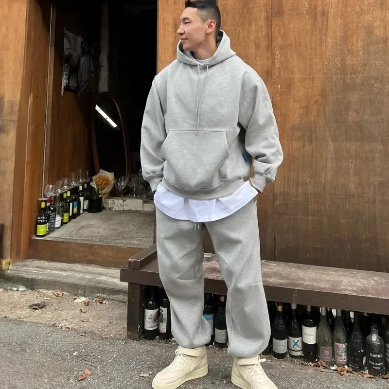 Hooded Sweatshirt Men's Autumn Winter Veet Two-Piece Set American Oversize Loose Casual Sweatpants Suit Aesthetic Streetwear