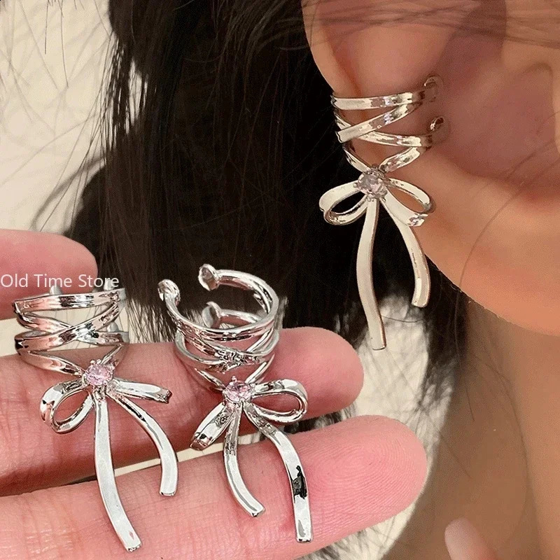 Pink Butterfly Ear Cuff Earrings For Women Girls Fashion Bowknot No Piercing Clips Earring Ballet Clip On Jewelry 241225