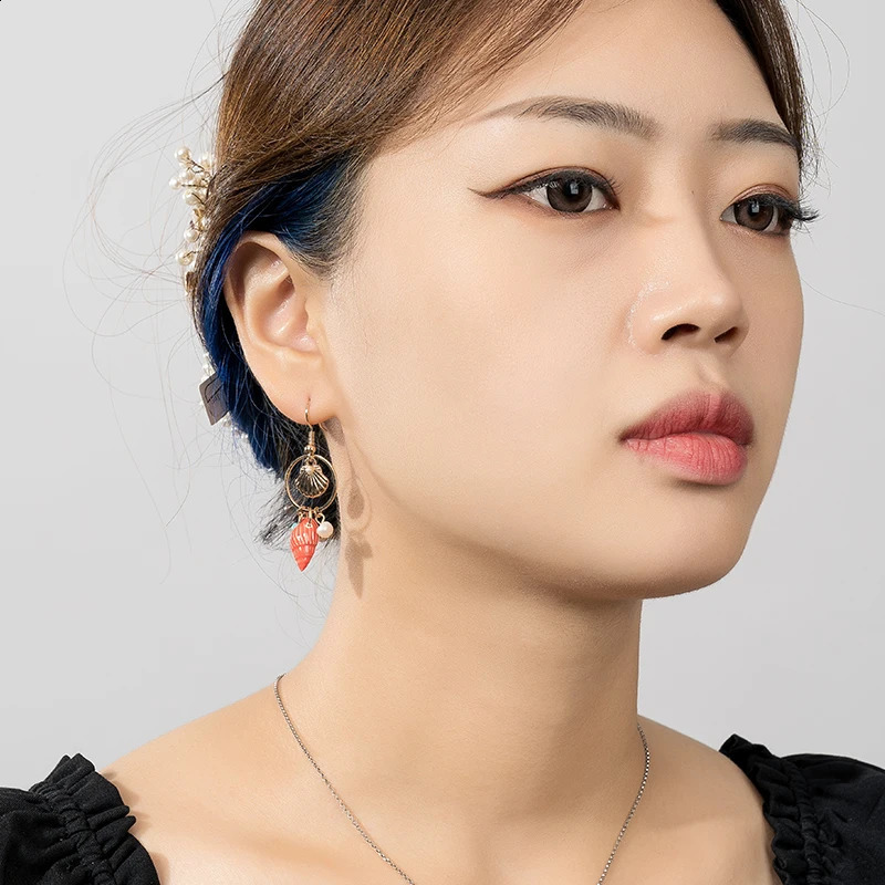 Conch Earrings Red Chunky Fashion Jewelry Accessories Sparkling Korean Style Green Long Studs Hook 241226