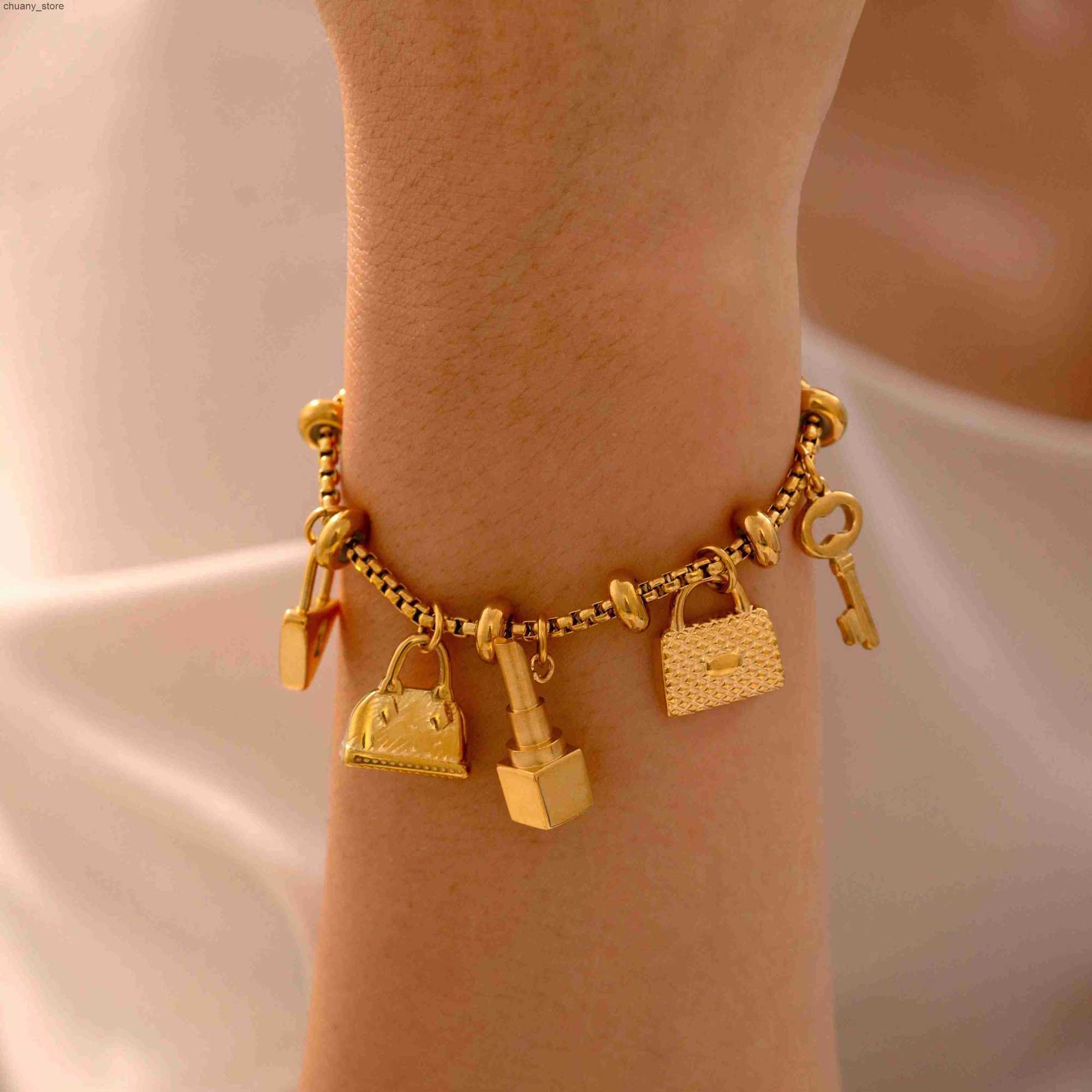 Chain 316L stainless steel charm suitable for women 18K gold-plated waterproof no burnt paint multiple different pendants for women L240910