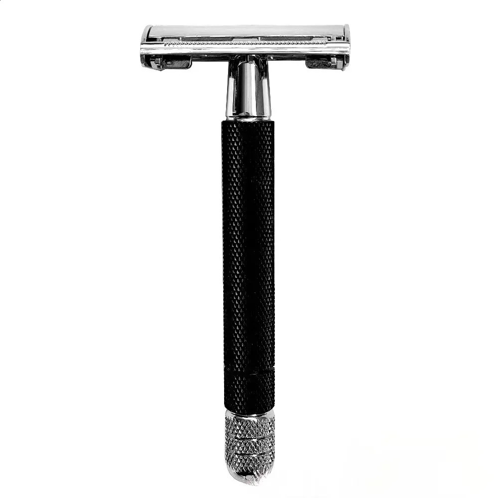 Black mesh mens manual shaver with rotating butterfly shaped blade for scratch prevention 241230