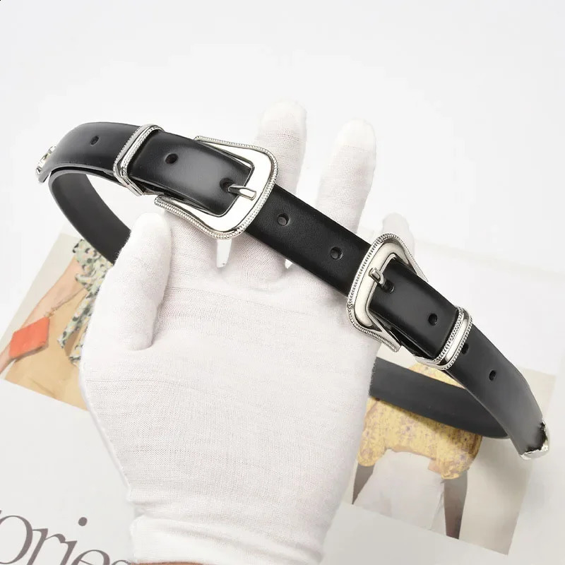 Fashion Trend Womens Cowhide Belt Simple Versatile Coat Accessories Girdle Retro Goth Double Pin Buckle Waistband 241226