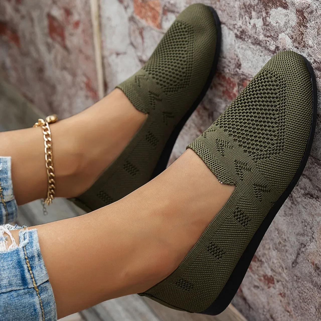 Loafers Square Toe Breathable Slip on Mesh Women Flats Shoes Soft Bottom Knit Ballet Boat 241225