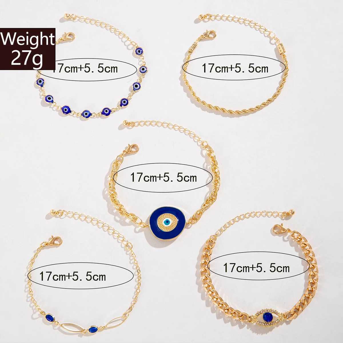 Tocona 5-piece/set Retro Versatile Blue Rhinestone Bracelet for Women Fashyon Blue Eyed Beaded Alloy Bracelet Jewelry 25977 W241231