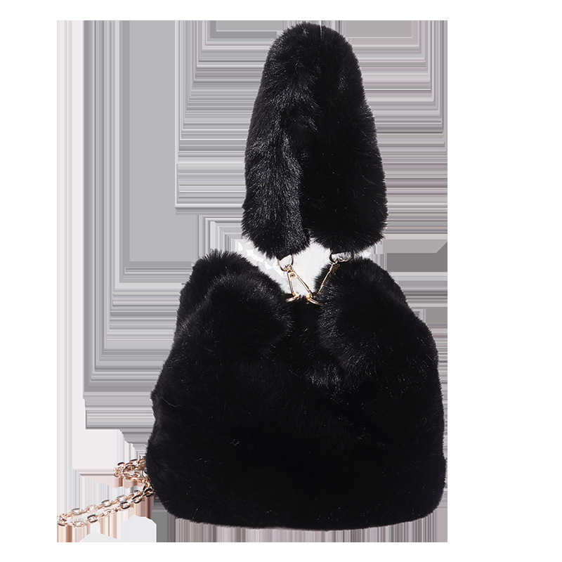 High end autumn winter plush bag women fashionable hand-held bucket bag versatile crossbody chain plush bag 241215