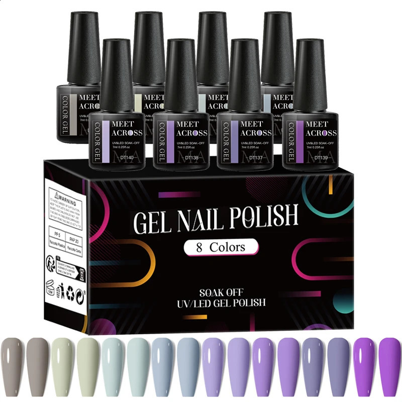 MEET ACROSS 8pcs Gel Nail Polish Set Nude Pink Nail Art Soak Off UV LED Gel Polish Kit For Home Salon Manicure DIY Varnishes 241230