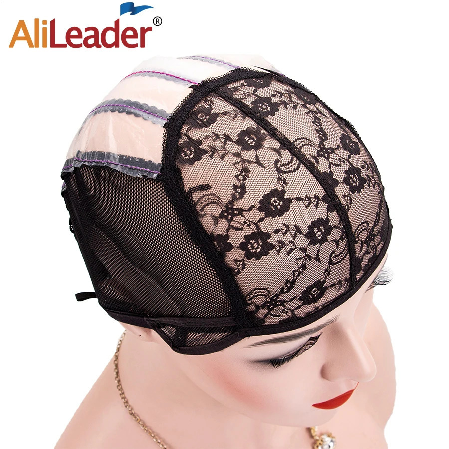 Alileader 5Pcs Black Beige Lace Wig Caps With Gummed Paper Adjustable Straps Swiss Lace Hairnet For Women Easy Weaving Wig Caps 241230