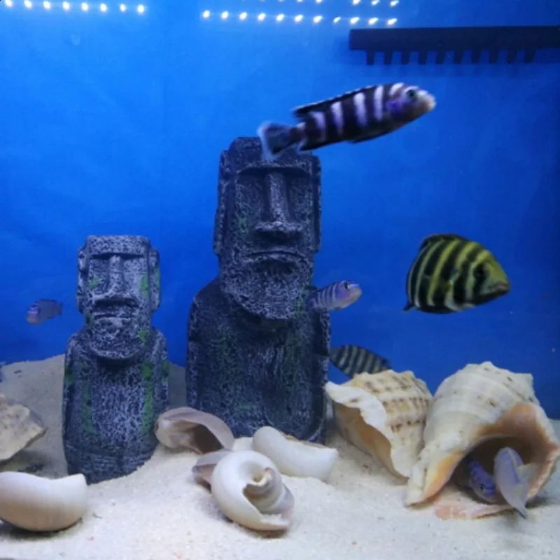Aquarium Moai Statues Easter Island Head Ornaments Fish Tank Landscaping Decor Home Tabletop Terrarium Aquascapin 241230