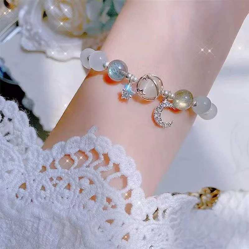 Fashionable crystal protein stone bead bracelet suitable for girls sweet star moon chain pendant charm bracelet wristband jewelry party gift W241231