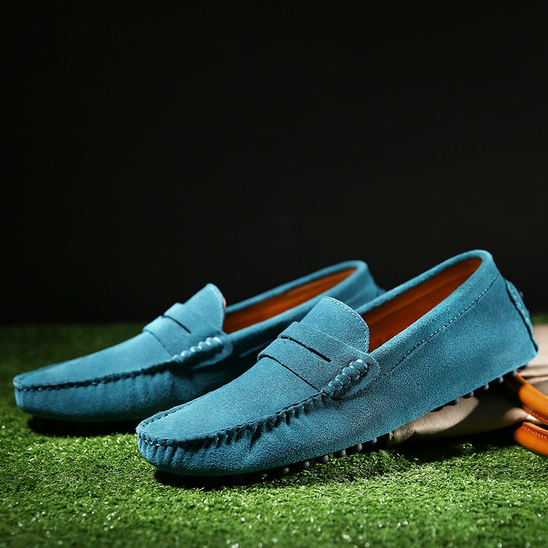 Classic Blue Loafers Breathable Suede Leather Casual Flats Slip-On Driving Men Peas Shoes Big Size 49