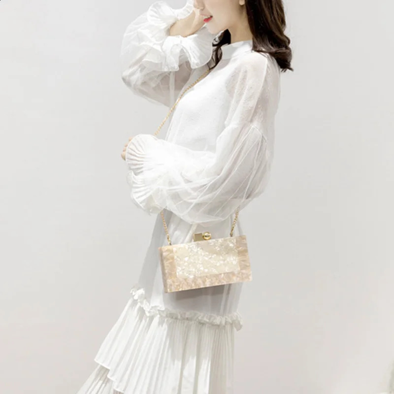 Womens Shoulder Clutch Evening Dress Wedding Summer Beach Party Acrylic Flip Cover Ice Crack 241231