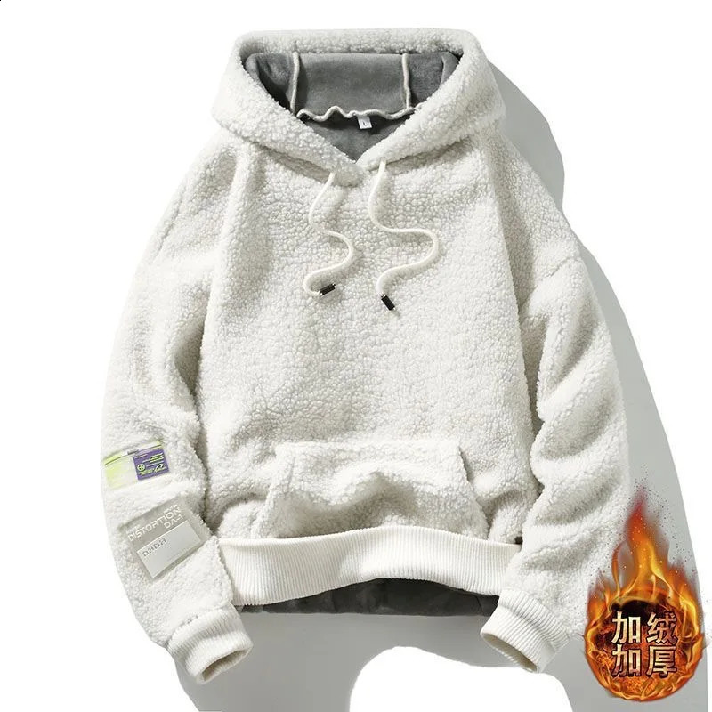 Autumn and Winter Fashion Trend Solid Color Thick Warm Hoodie Mens Casual Loose Sports Large Size High Quality Coat 241230