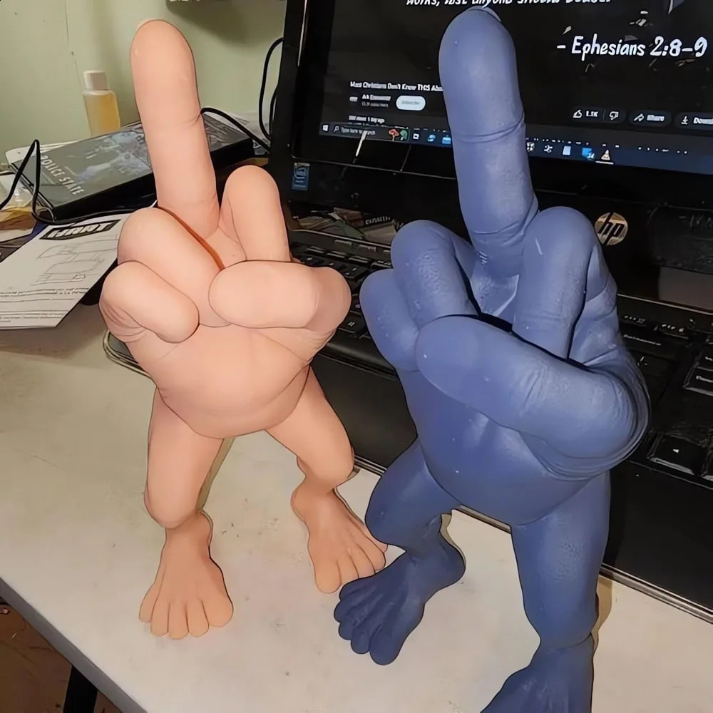 Middle Finger Figure With Legs Office Desk Funny Hand Gesture Resin Figurine Creative Home Ornaments Gift Room Decorations 241230