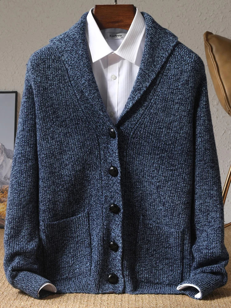 Autumn Winter Cashmere Cardigan Mens V-Neck Thick Knit Coat Fashion Loose Jacquard Sweater Middle-Aged Large Size Jacket Shirt 241230