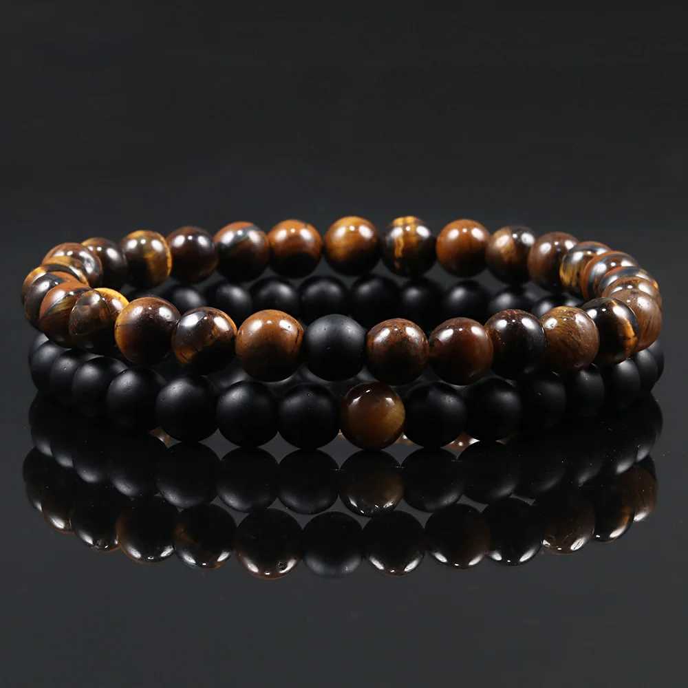 Couple Set Bracelet Charm Black Lava Tiger Eye Natural Stone Elastic Bracelet Tren Yoga Bead Bracelet Friendship Jewelry Gift W241231