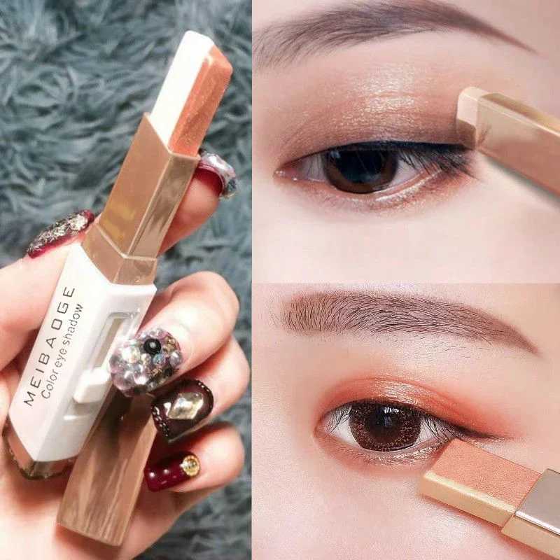 Professional 2-in-1 two color gradual change velvet shadow eye shadow stick waterproof and durable shimmer metal eye shadow makeup W241230