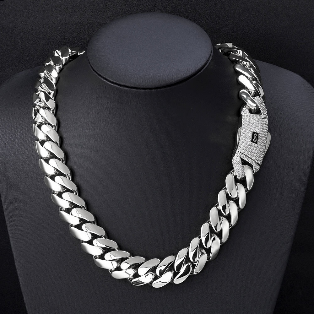10mm-22mm Custom Hip Hop Shiny Miami Cuban Chain Stainless Steel High Polished Men Jewelry