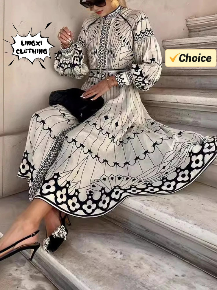 Summer Fashion Womens Bohemian Style Elegant Dress with Retro Printed Banquet Style Long Line Womens Dress 241230