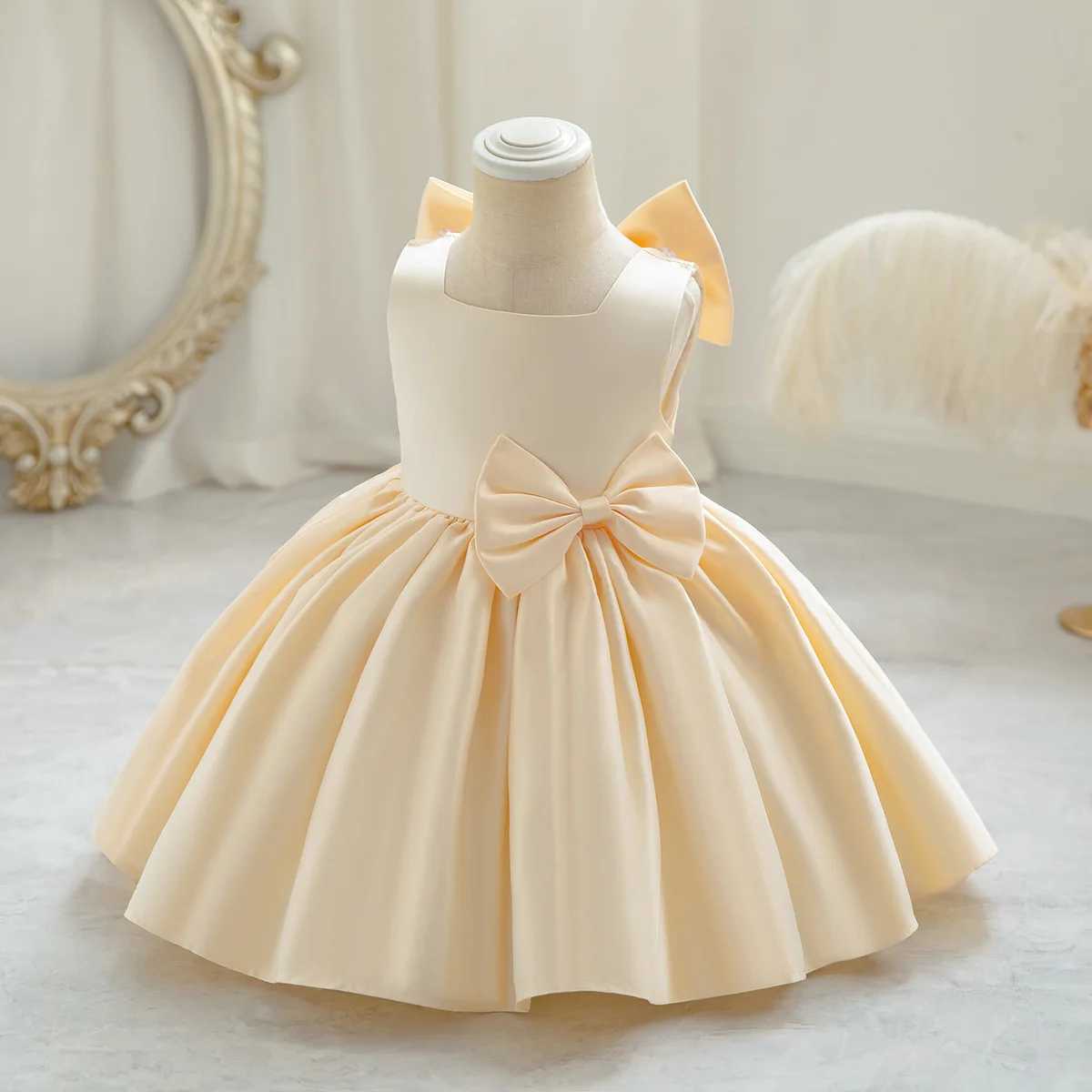 Bow Girl Par Dress Knee Length Princess Par Dress Childrens Clothing Elegant Evening Dress W241231