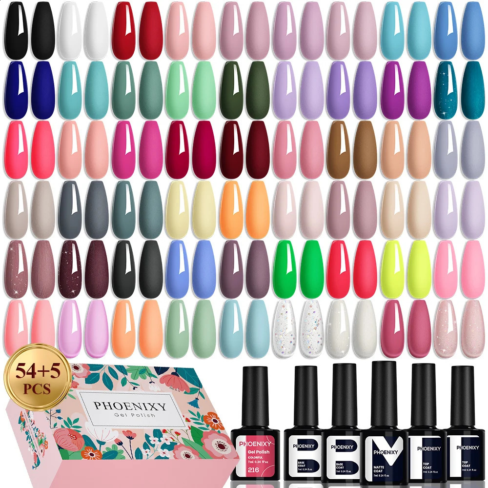 PHOENIXY Gel Nail Polish Set 8ml UV LED Soak Off Gel Varnish Red Pink Color Glitter Nail Gel Polish Top Base Coat Nail Art Kits 241230