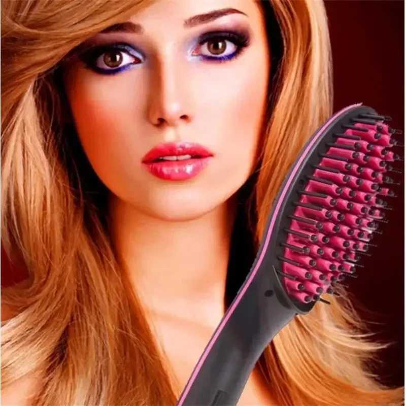 Electric straightening brush hot comb adjustable temperature straightener professional female hair heating comb W241231