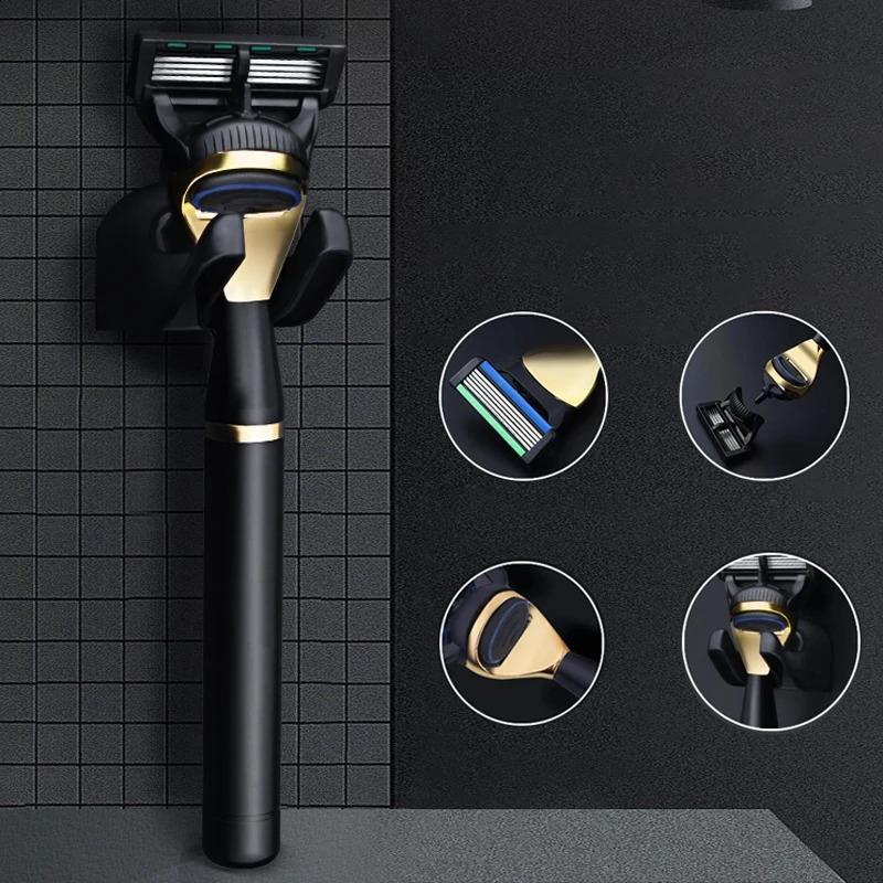 Men Manual Care Metal Golden Handle 6-layer Stainless Steel Safty Shaving Razor Blade Suit For F5 241230