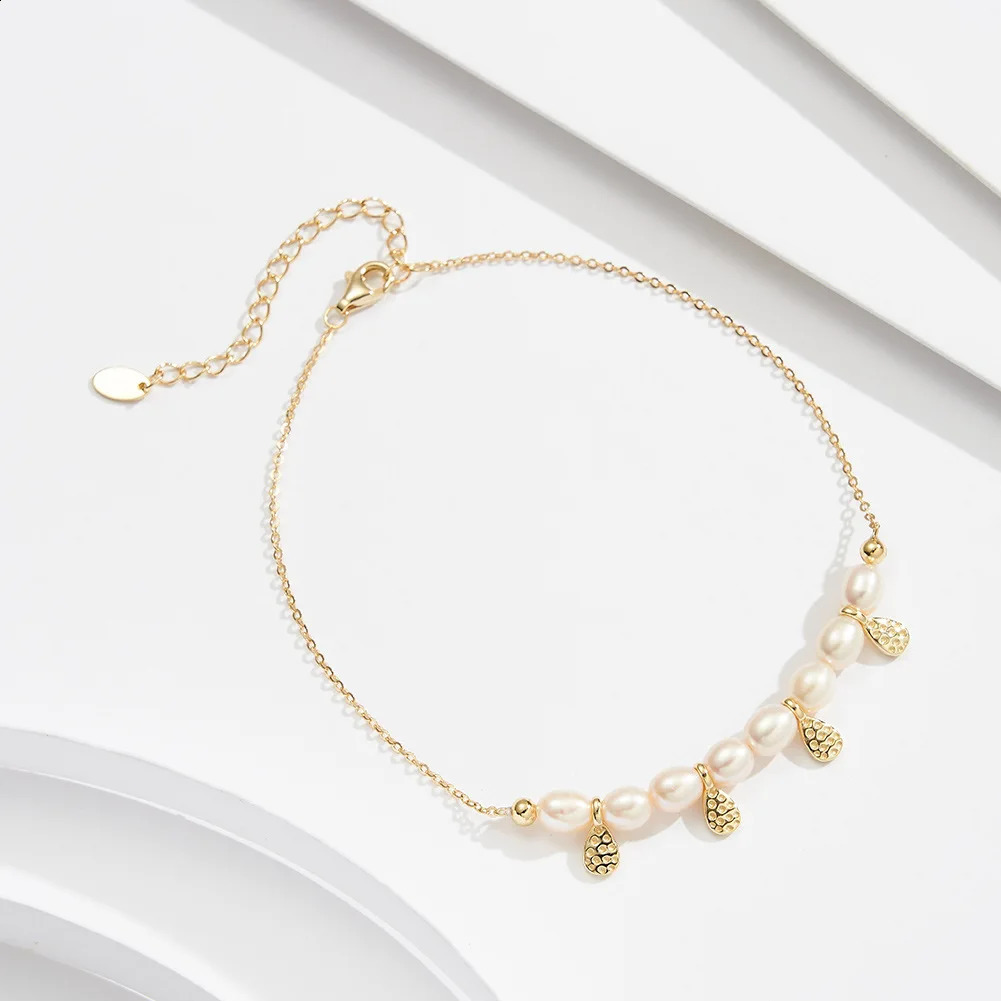 Sterling Silver 925 bracelet Anklet with natural fresh water pearl pendant women 216cm adjustable ankel chain beach jewelry 241226